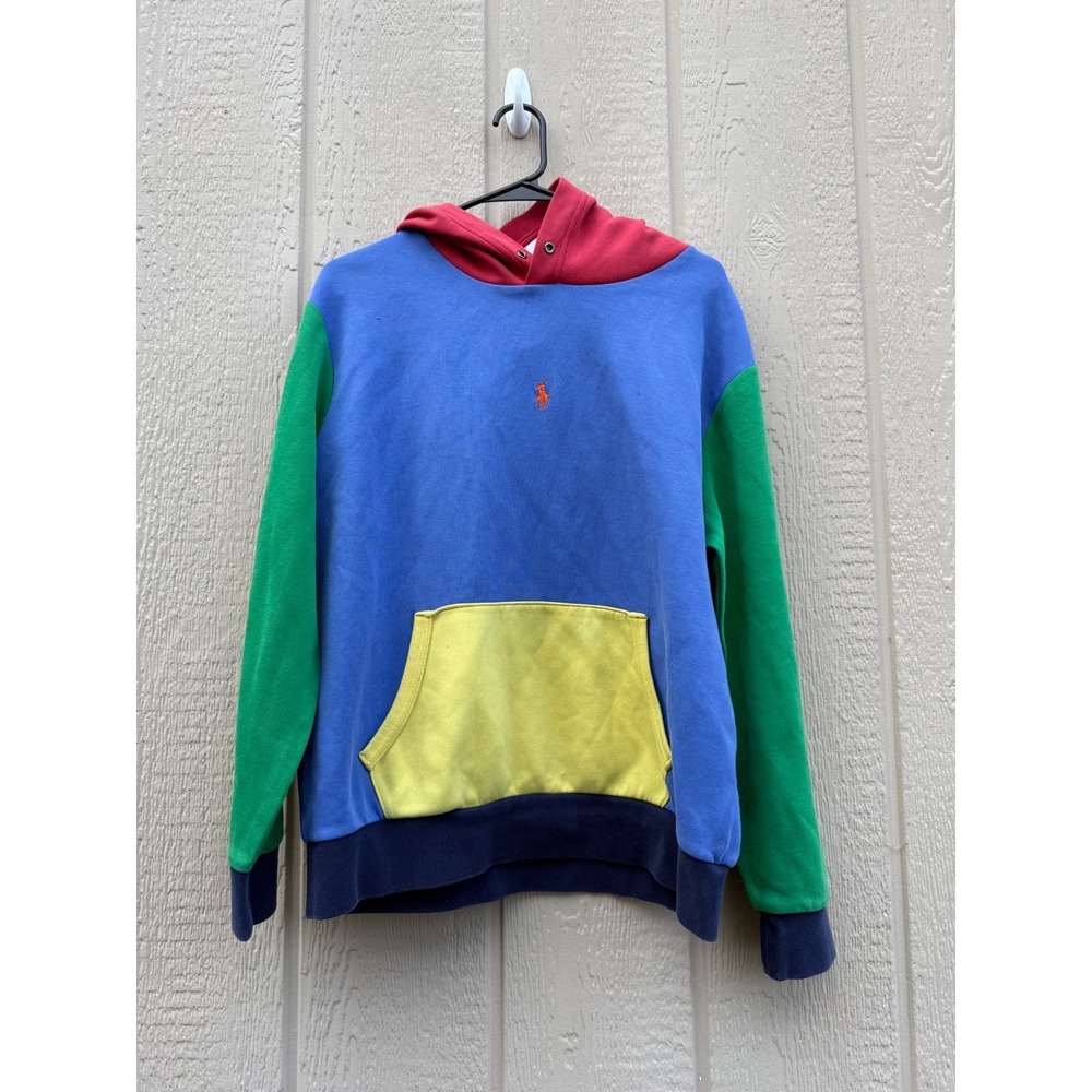 Polo Ralph Lauren Large Hoodie Colorblock Retro 90s Cotton Blend Pony Logo